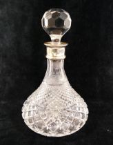 A ships decanter with silver collar, Birmingham 1982, with hobnail decoration, 26cm high CONDITION