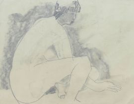 Hugo Dachinger (1908-1996 ), life model sketch of a woman seated on the floor leaning forward,