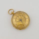 A Victorian 18 carat gold cased open faced pocket watch, Chester 1873, with key wind movement, the