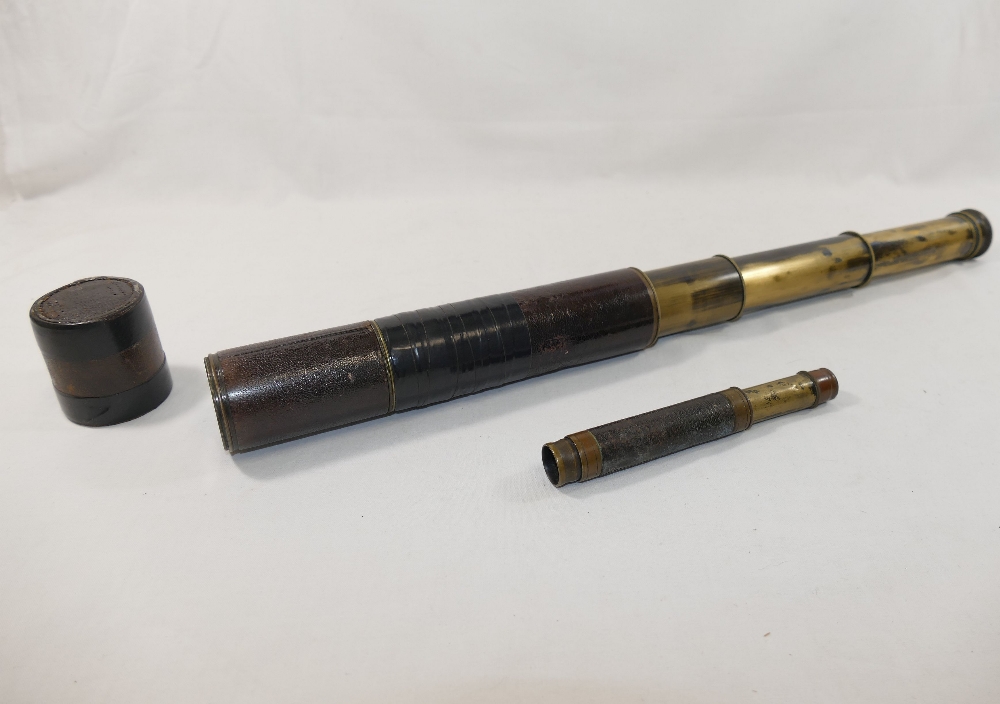 A 19th century mahogany and brass two-drawer telescope, closed 42.5cm long, 83.5cm extended, - Image 3 of 5