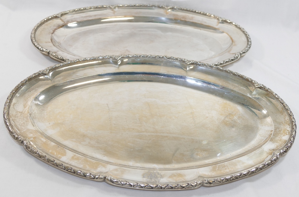 A pair of French silver serving dishes, cast with ornate rim, bearing import marks for London - Image 2 of 2