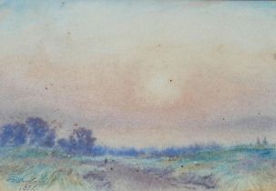 William Woolard (act.1883-1908), country track at sunrise, watercolour, signed lower left and