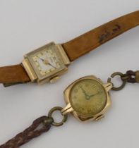 Two 9 carat gold cased ladies wrist watch, Birmingham 1936, and London 1952, weight of cases (with