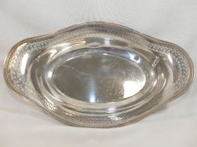 An oval basket with pierced and beaded shaped rim, stamped .925, 31cm x 19.5cm, 8.25ozt, 256.6g