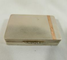 A rectangular silver snuff box with gilt interior, engine turned decoration with rose gold band to
