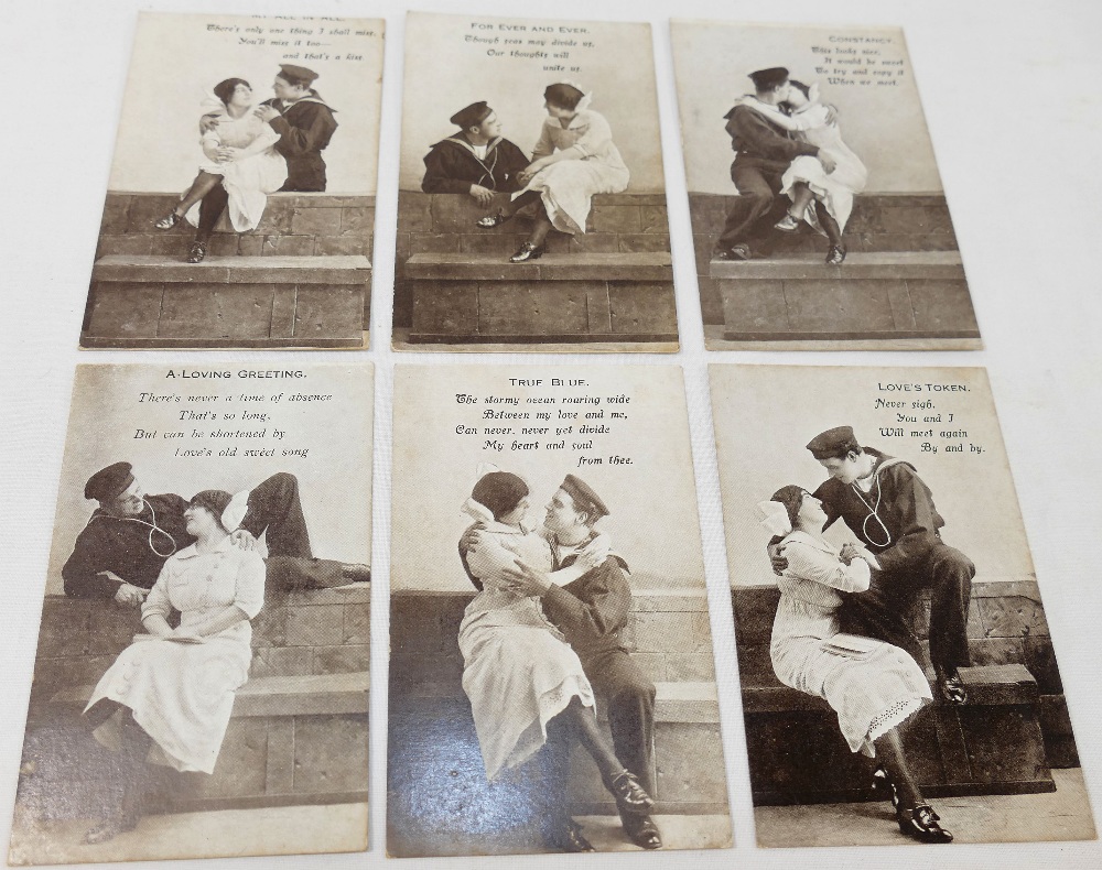 A collection of approximately 40 early 20th century postcards including a set of four humorous - Image 5 of 7