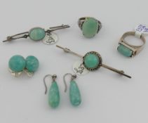 An amazonite, onyx and marcasite set necklace stamped 'Sterling Silver', and other individually