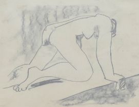 Hugo Dachinger (1908-1996 ), life model sketch of a woman on all fours in a crawling pose, pencil