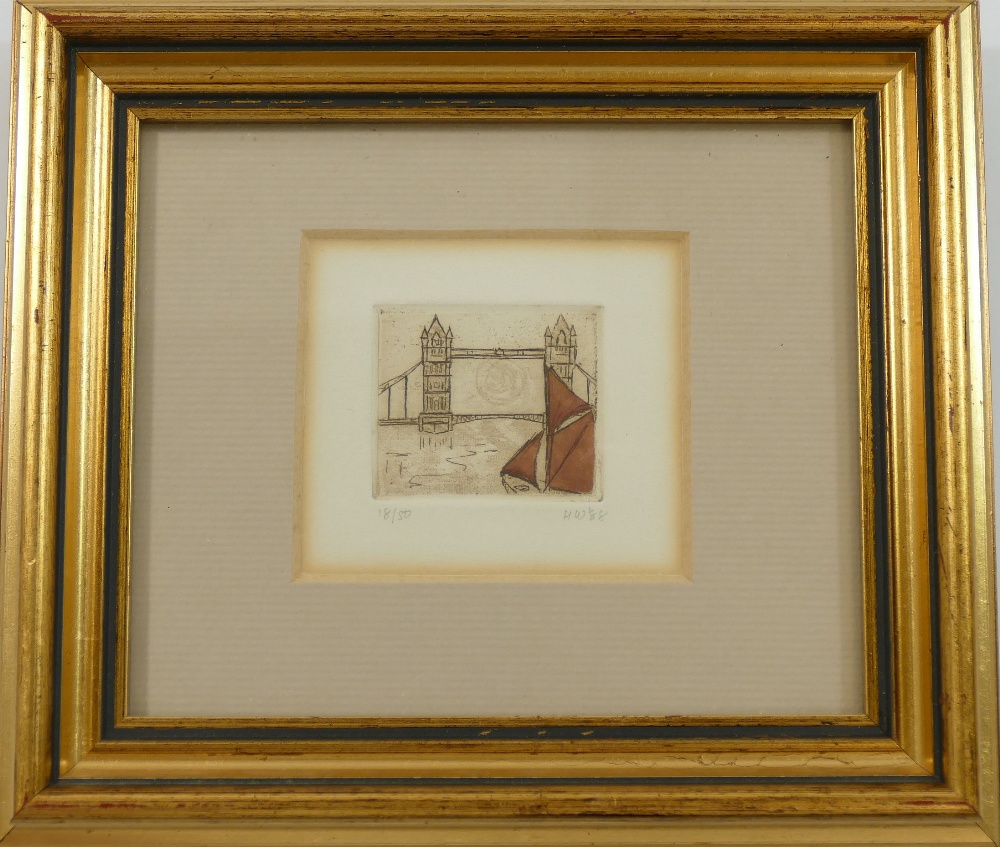Helen Wakefield (20th Century British), a set of four miniature limited edition coloured etchings - Image 3 of 8