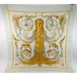 A 1960's Hermes of Paris silk scarf, 'Ceres' by Francoise Faconnet, signed, with pale duck egg
