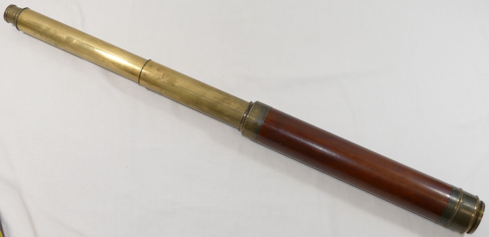 A 19th century mahogany and brass two-drawer telescope, closed 42.5cm long, 83.5cm extended, - Image 4 of 5