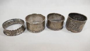 Four Victorian silver napkin rings, combined weight 2.35ozt, 72.2g CONDITION REPORTS & PAYMENT