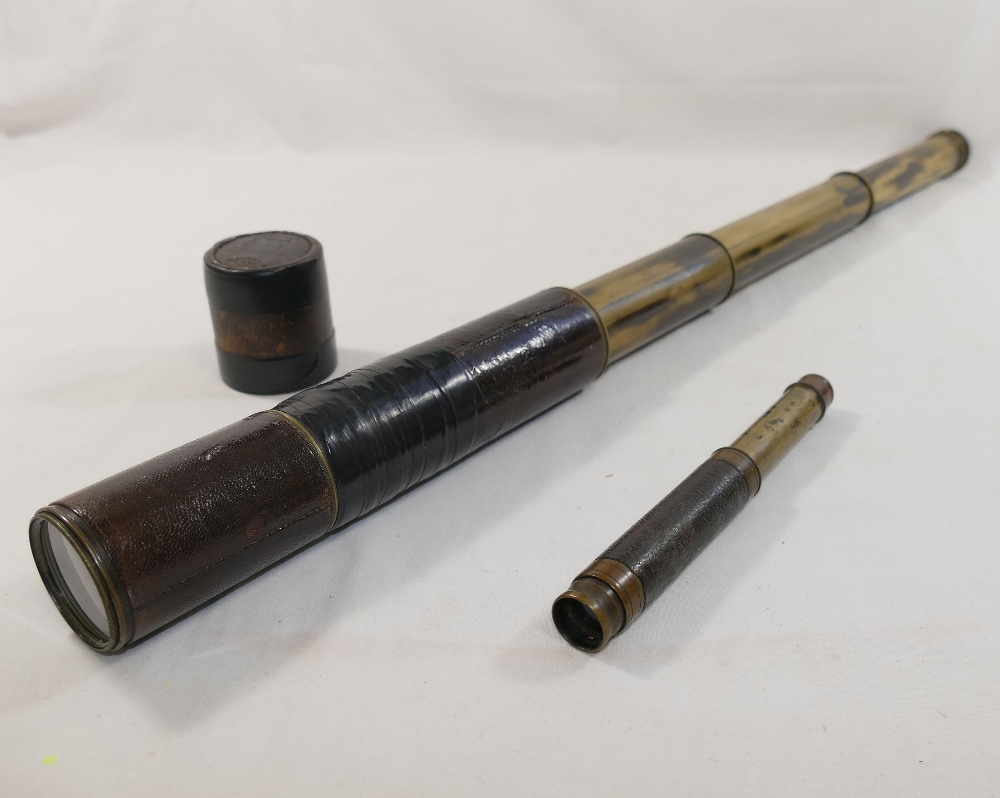 A 19th century mahogany and brass two-drawer telescope, closed 42.5cm long, 83.5cm extended, - Image 2 of 5