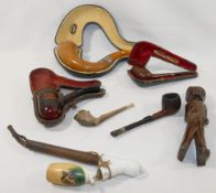 A collection of tobacco pipes, comprised of a Goldies Ltd meershaum pipe with silver collar,