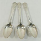 Three Scottish silver fiddle and shell pattern table spoons, Glasgow 1836, maker's mark 'DCR',