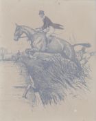A set of eight prints after Cecil Aldin depicting a fox alluding the hunt, each 10cm x 13cm, mounted