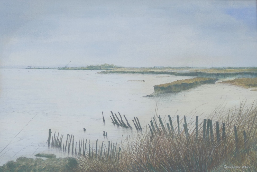 Robin Capon (20th century British), 'Distant Jetties in the Lower Hope, Thames Estuary - Viewed from - Image 2 of 10