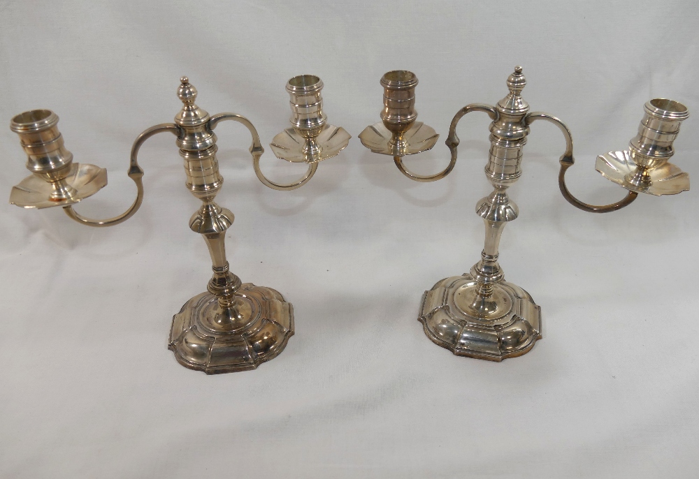 A pair of Asprey and Co. small silver two-light candelabra, London 1963, maker's mark, the removable - Image 2 of 3