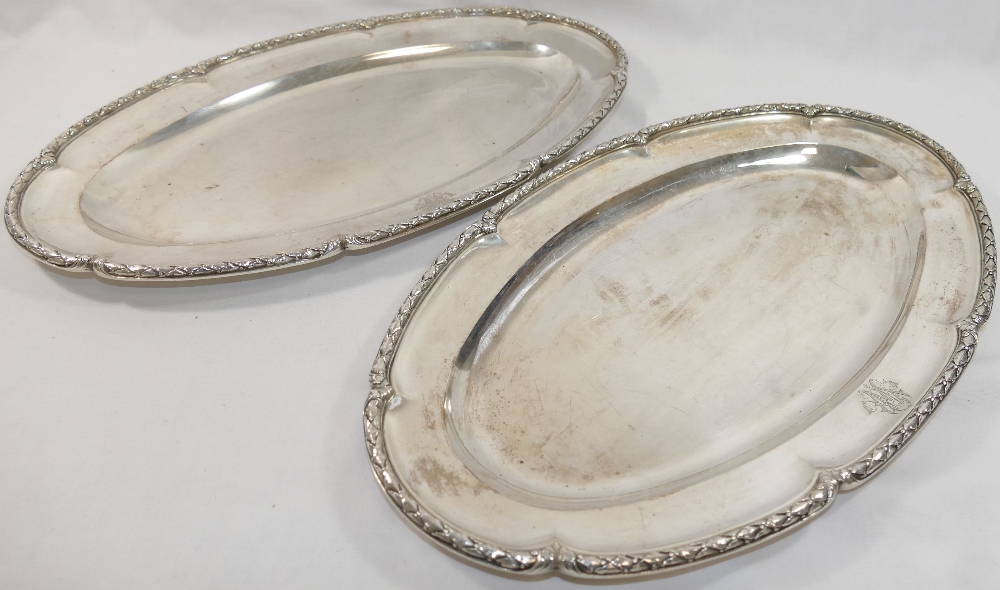 A pair of French silver serving dishes, of oval form, cast with ornate rim, bearing import marks for - Image 4 of 4