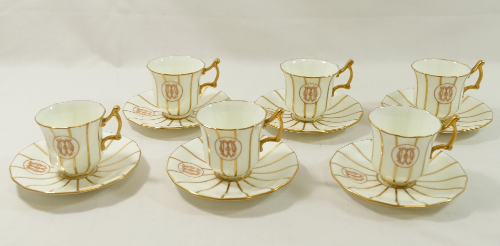 A Royal Cauldon Ltd bone china chocolate service for 6 people, decorated with horizontal gilt - Image 2 of 3
