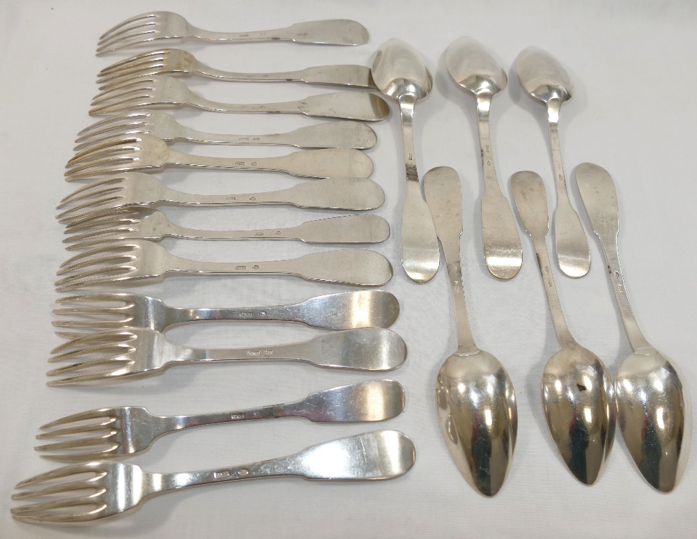 A quantity of 19th century Swiss fiddle pattern table forks and spoons by Jean-Pierre-Louis Ramu- - Image 2 of 3