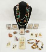 A selection of assorted agate jewellery comprised of four bead necklaces, six pairs of drop