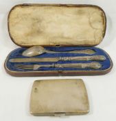 An early Victorian silver three piece christening set, Sheffield 1844, the knife and fork with