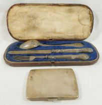 An early Victorian silver three piece christening set, Sheffield 1844, the knife and fork with