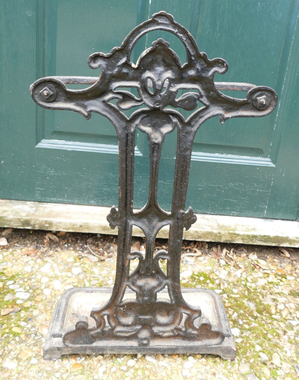 A black painted cast iron umbrella stand, 64cm high x 37.5cm wide CONDITION REPORTS & PAYMENT - Image 2 of 2