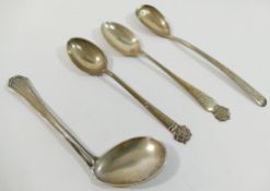 Four various 20th century silver spoons including a babies feeder spoon, combined weight 1.84ozt,
