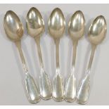 Five late 19th/early 20th century German fiddle and thread pattern teaspoons, each stamped .800