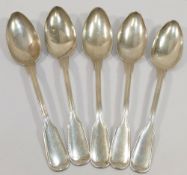 Five late 19th/early 20th century German fiddle and thread pattern teaspoons, each stamped .800