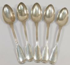Five late 19th/early 20th century German fiddle and thread pattern teaspoons, each stamped .800