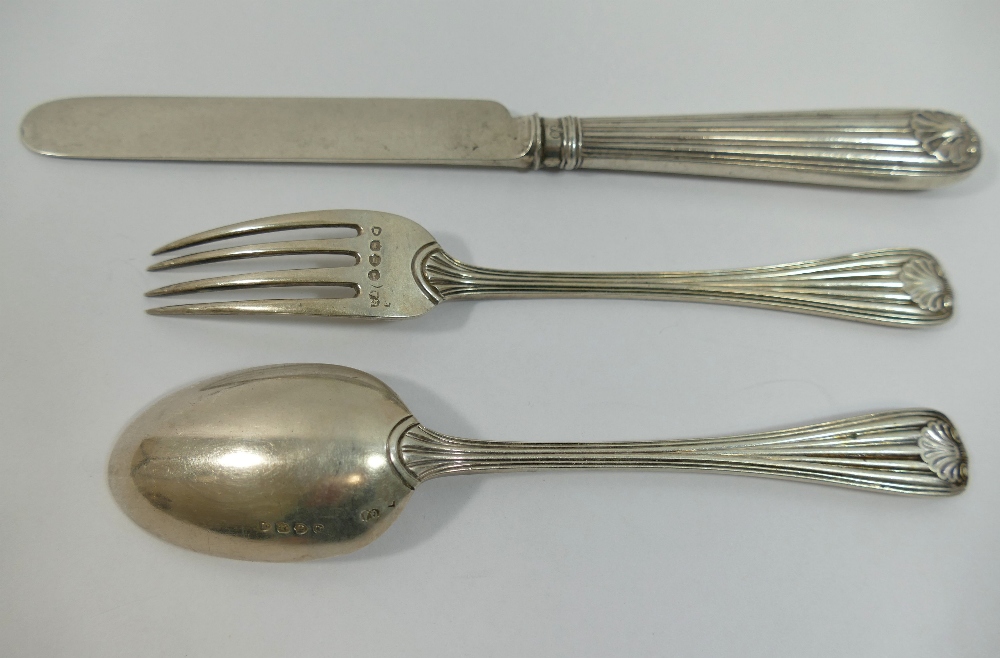 A Victorian silver three-piece christening set, London 1879, by George W Adams, of reeded and - Image 2 of 2