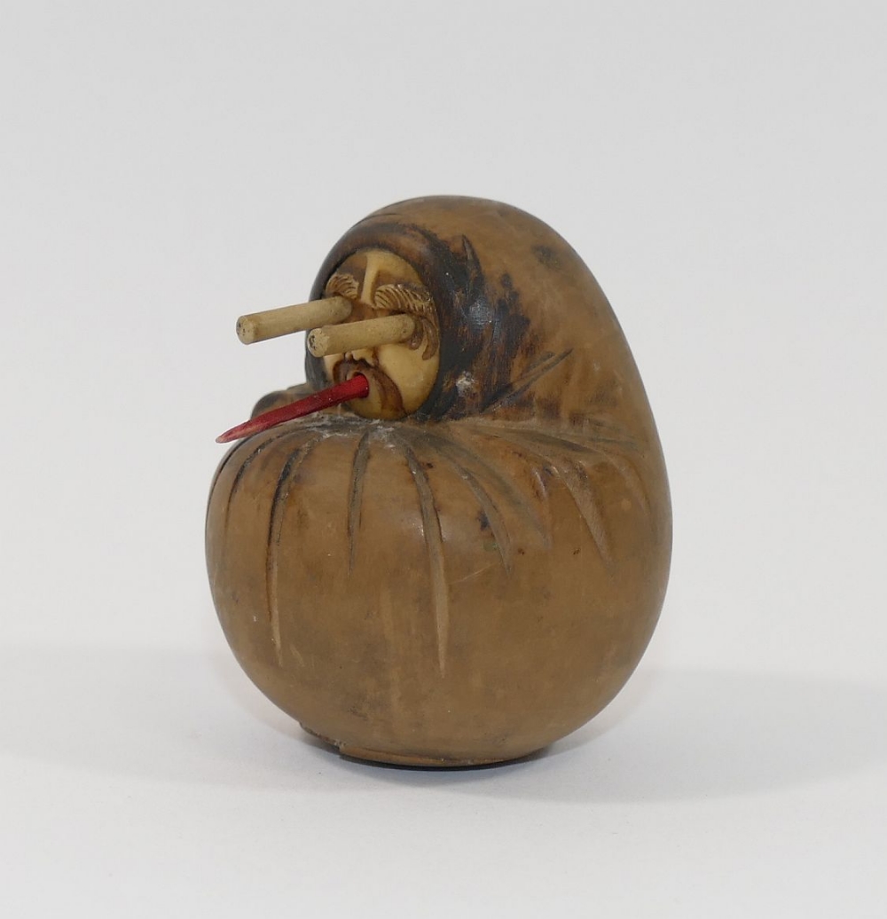 An early 20th century Japanese carved wooden Kobe Daruma doll, with moving projecting eyes and - Image 2 of 2
