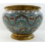 A Chinese brass and blue ground cloisonné jardinière, decorated with dragons, 18cm high x 26cm