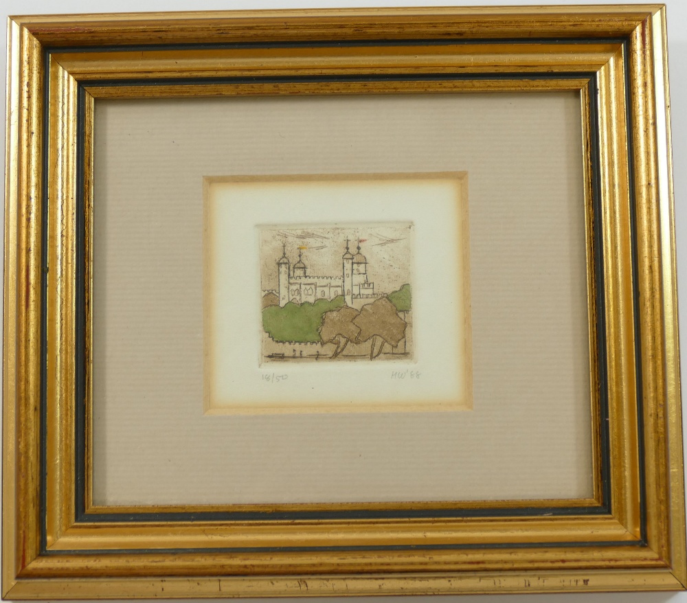 Helen Wakefield (20th Century British), a set of four miniature limited edition coloured etchings - Image 2 of 8