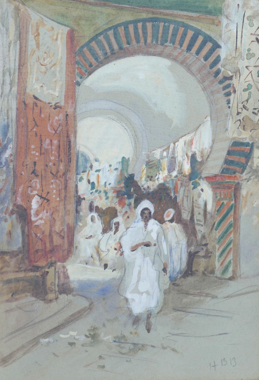 Hercules Brabazon Brabazon (1821 – 1906), ‘Souks des Etoffes, Tunis’, watercolour and gouache,