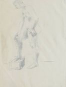 Hugo Dachinger (1908-1996 ), life model sketch of a woman standing with her right foot on a box,