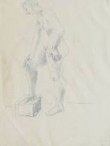 Hugo Dachinger (1908-1996 ), life model sketch of a woman standing with her right foot on a box,