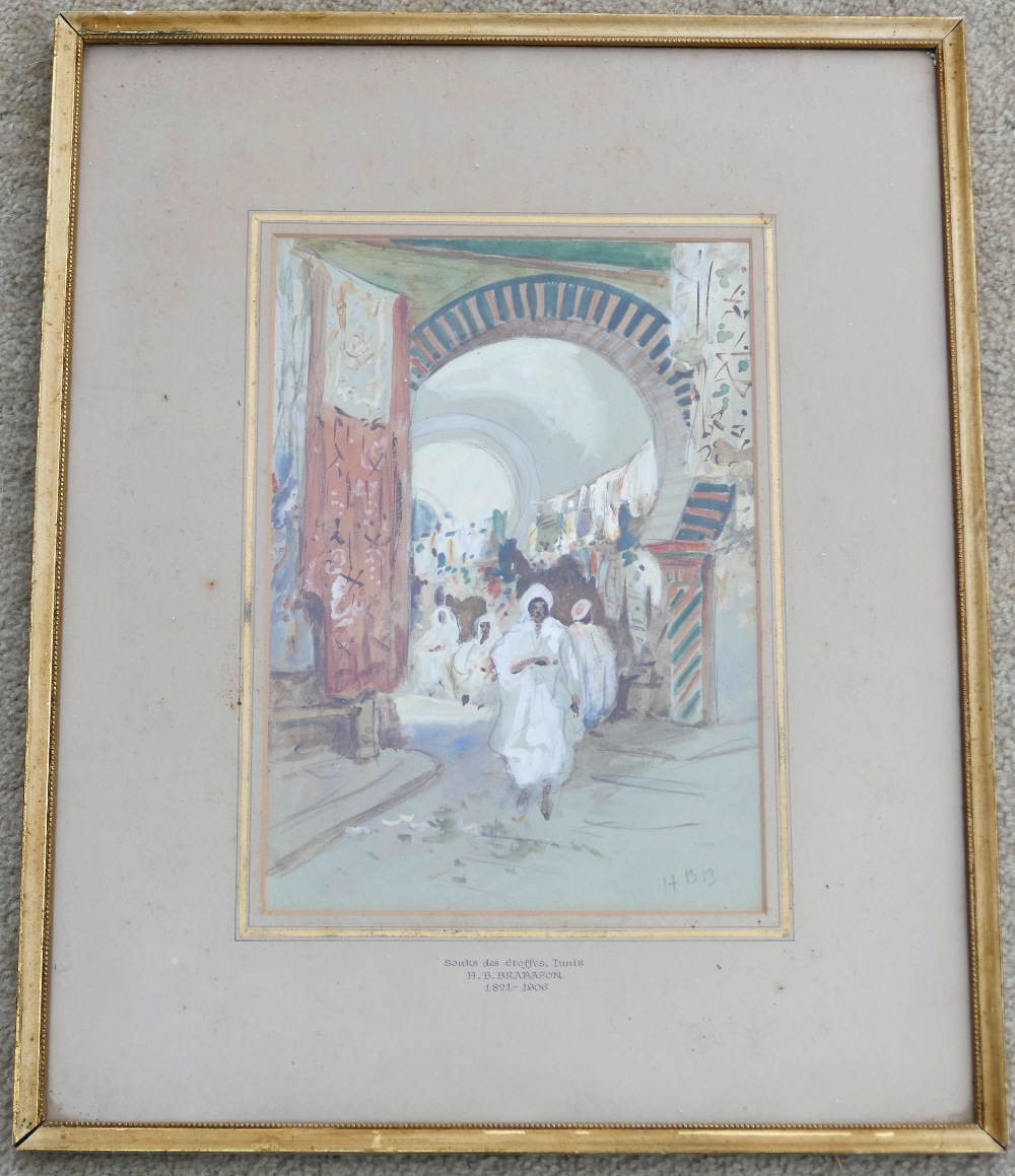 Hercules Brabazon Brabazon (1821 – 1906), ‘Souks des Etoffes, Tunis’, watercolour and gouache, - Image 3 of 5