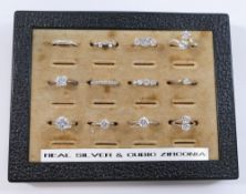 Twelve cubic zirconia set rings, of varying designs and sizes, all stamped '925'. Ex-stock of