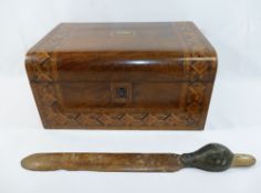 A 19th century German bandware walnut writing slope, 15cm x 22.5cm x 30cm, and a carved and