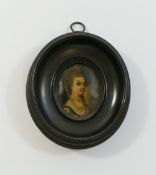 An oval portrait miniature of a lady, oil on copper, possibly 17th century Dutch, 4.7cm x 3.9cm,