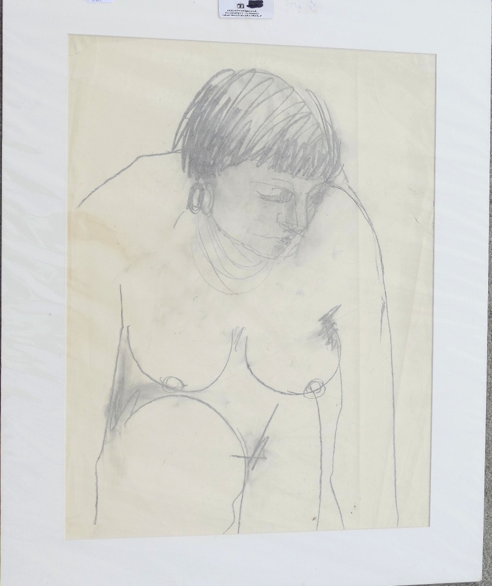 Hugo Dachinger (1908-1996 ), life model sketch of a woman leaning forward over one knee, pencil - Image 2 of 3