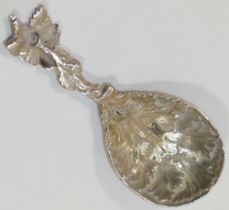 A Victorian silver caddy spoon, cast with acanthus leaf decoration, London 1862 by George W Adams,