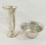 A German silver sugar bowl and posy vase, marked '830', with crescent mark, both with hammered