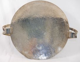 A large 1930's German Arts and Crafts handmade silver plate on copper two-handled dish, with
