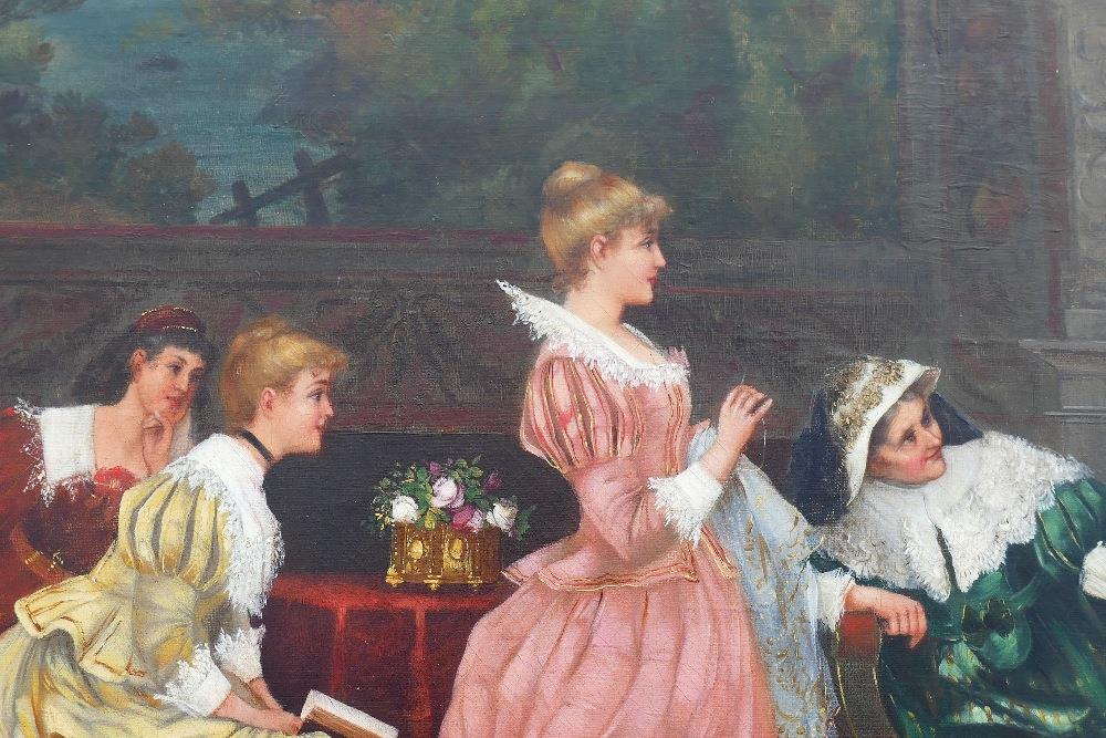 A Trivani (19th century Italian), 18th century interior scene with party of elegant ladies receiving - Image 2 of 5
