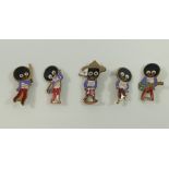 Five circa 1950's Robinson's Golden Shred enamel badges comprised of a boy scout wearing a bush hat,